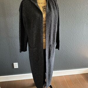 Sanctuary Long Hooded Cardigan Sweater Black White Duster Pockets Size L